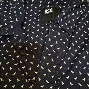 RSQ Collective Men’s Small Button Up Shirt AOP Birds Print Cotton Casual Beachin